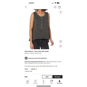 Women's Free People Tank Top Size S Grey